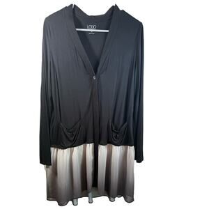 Logo by Lori Goldstein Color-Block Long Cardigan Black White Soft Loose Fit SZ M